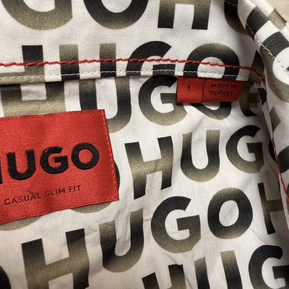 Hugo Boss Men's White Ermo All Over Logo Casual Slim Fit Button Down Shirt - Picture 3 of 5